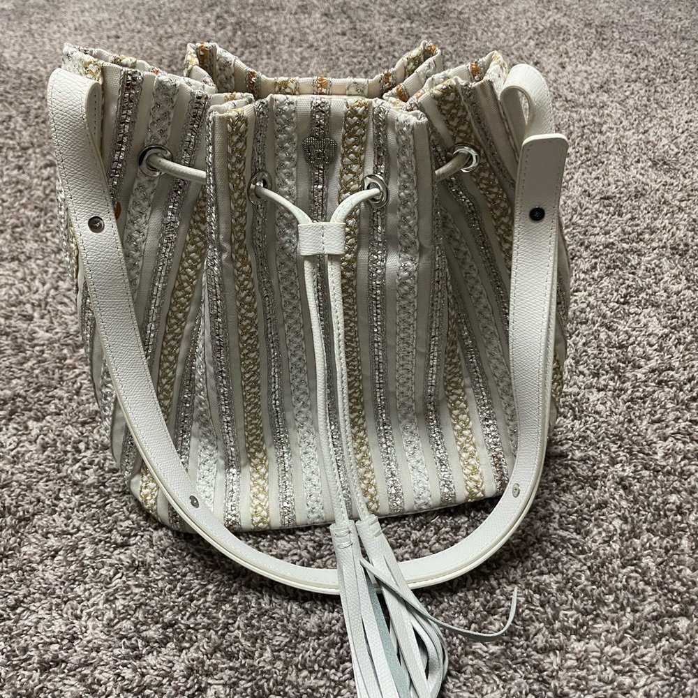 Chic White and Gold Women's Shoulder Bag